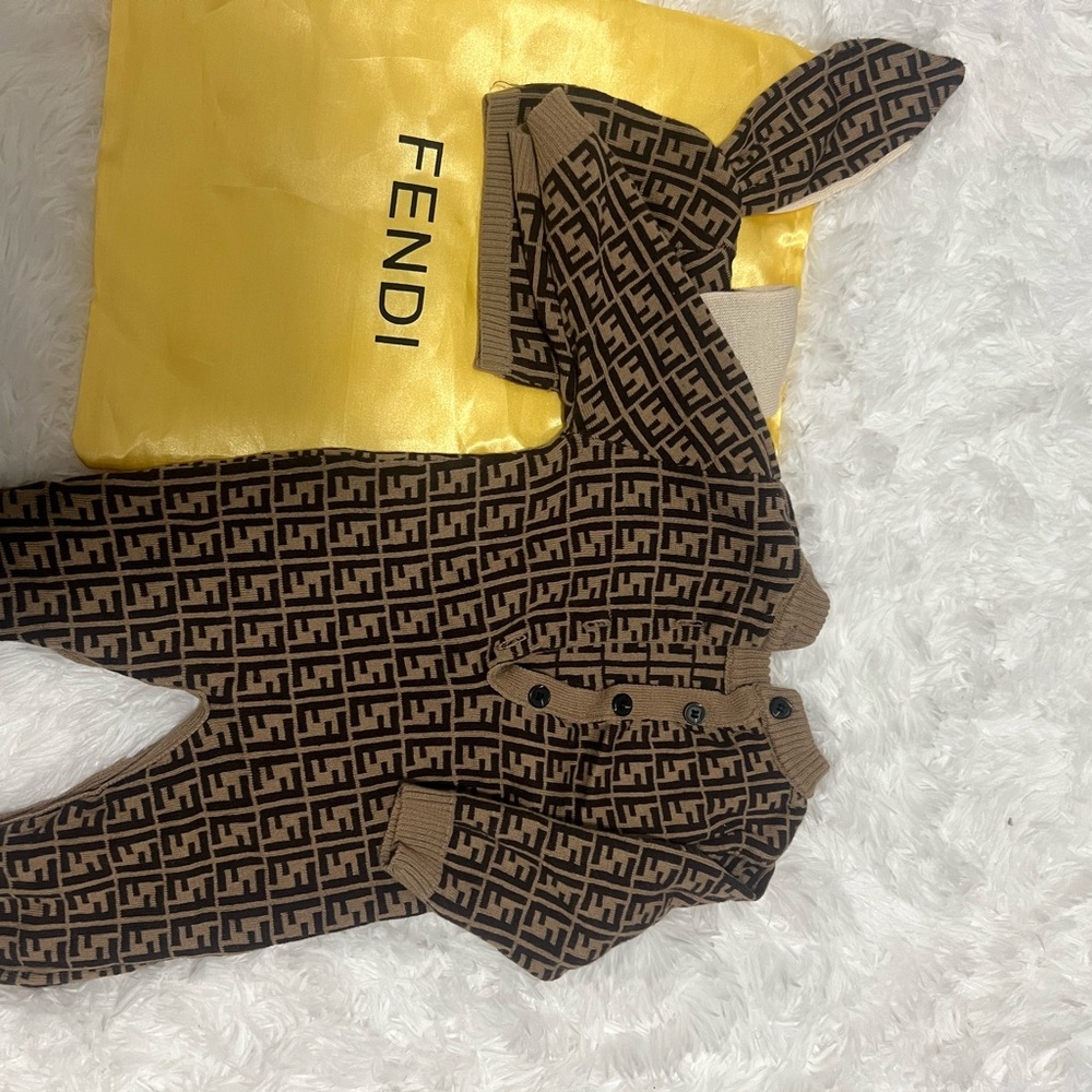 Fendi Tan and Black Patterned Kids Bodysuit